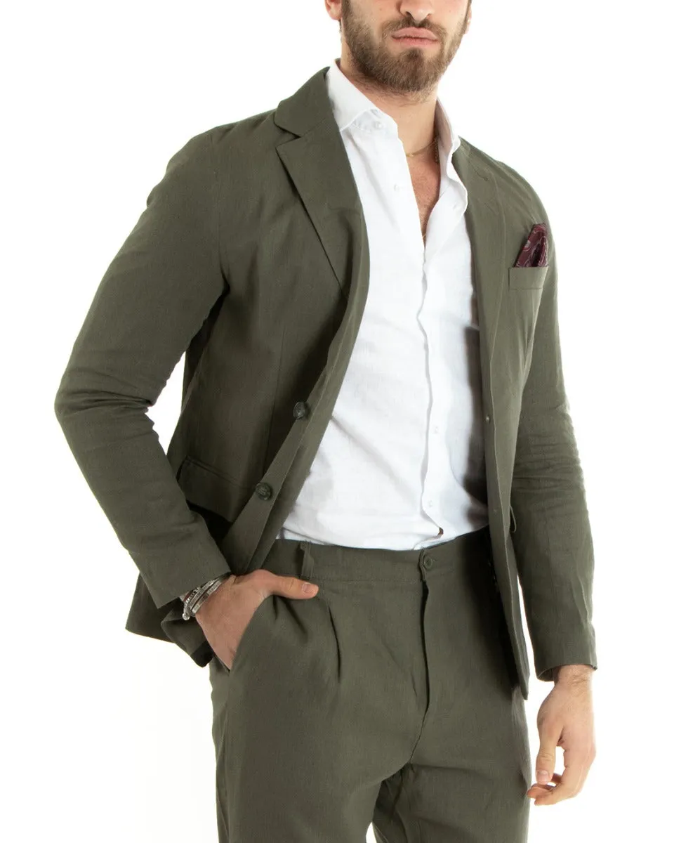 Giacca Uomo Monopetto Lino Tinta Unita Verde Sartoriale Cerimonia Elegante Casual GIOSAL-G3054A