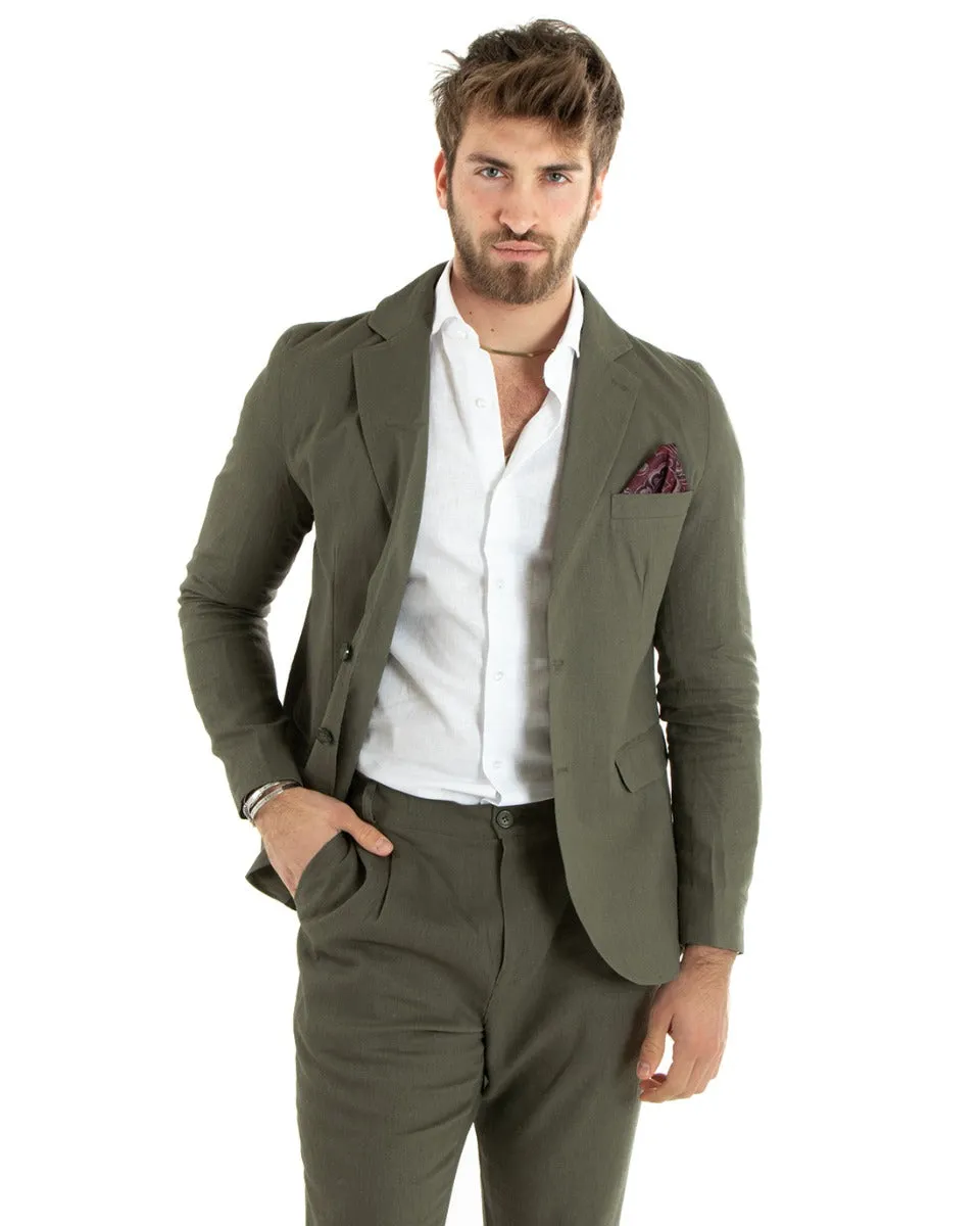 Giacca Uomo Monopetto Lino Tinta Unita Verde Sartoriale Cerimonia Elegante Casual GIOSAL-G3054A