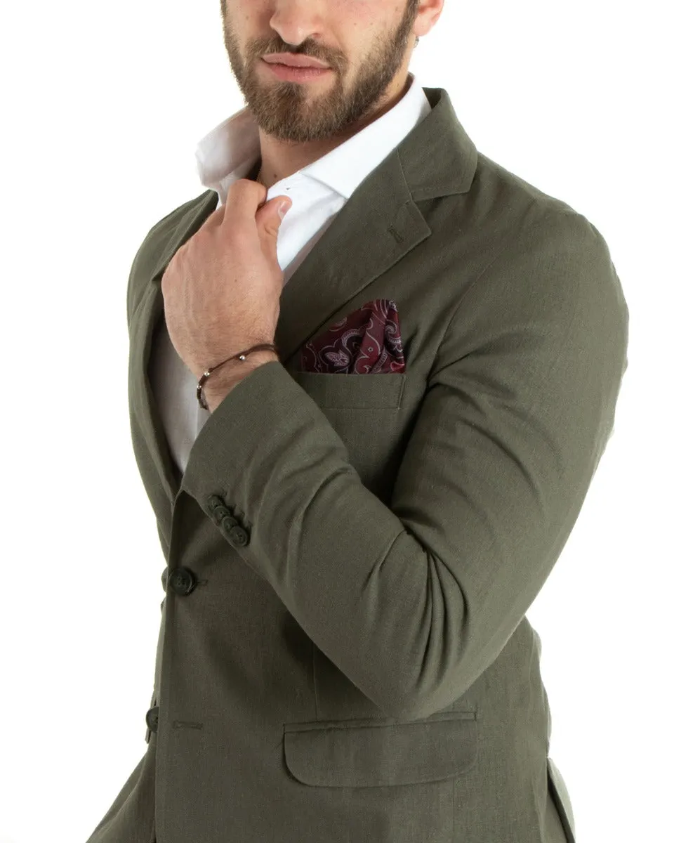 Giacca Uomo Monopetto Lino Tinta Unita Verde Sartoriale Cerimonia Elegante Casual GIOSAL-G3054A