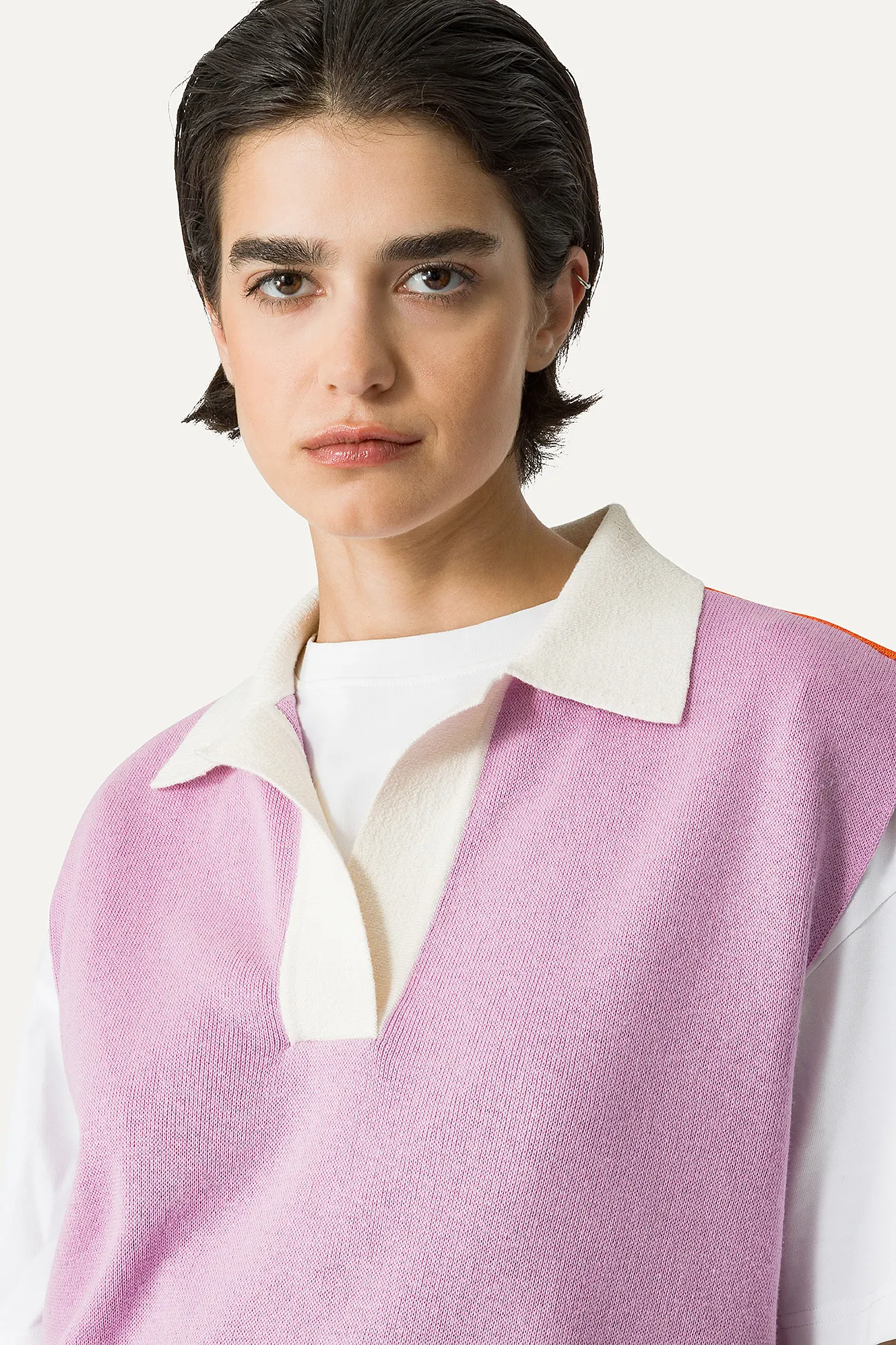 GILET COLORATO IN COTONE 4057 - LILLA/ARANCIO