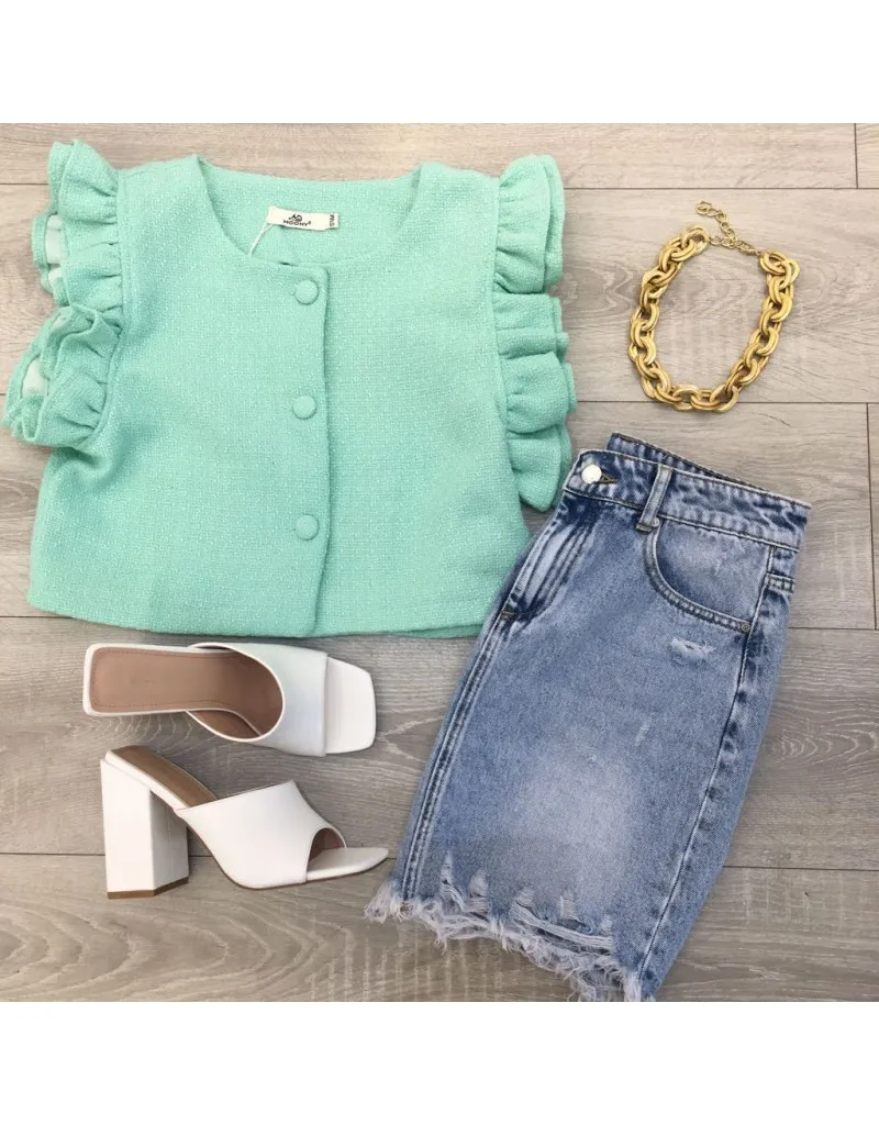 GILET CROP ROUCHES VERDE