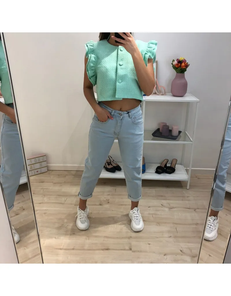 GILET CROP ROUCHES VERDE