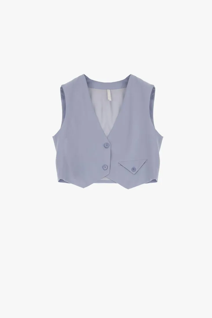 Gilet cropped monocolour con tasca a filetto
