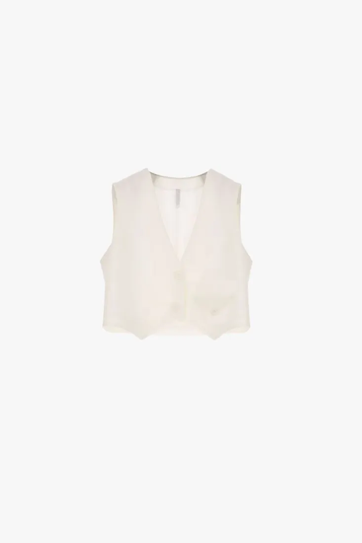 Gilet cropped monocolour con taschino