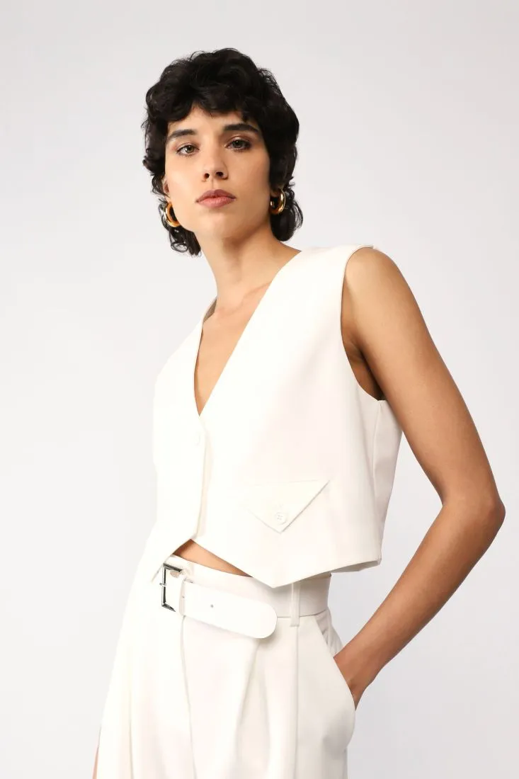 Gilet cropped monocolour con taschino