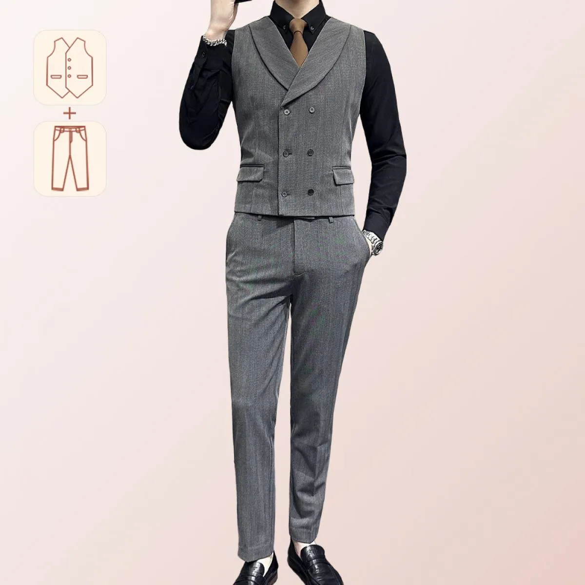 Gilet doppiopetto da uomo con bavero o pantaloni da completo o set da 2 pezzi (pantaloni e gilet) Abbigliamento da testimone del