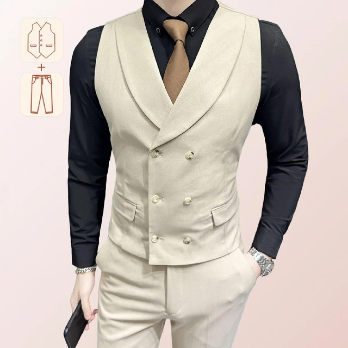 Gilet doppiopetto da uomo con bavero o pantaloni da completo o set da 2 pezzi (pantaloni e gilet) Abbigliamento da testimone del