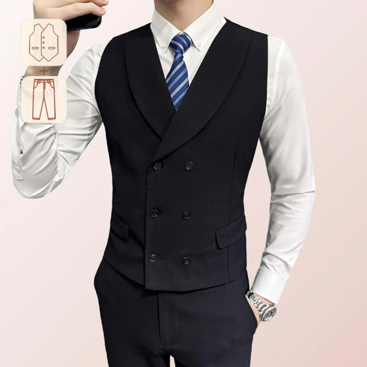 Gilet doppiopetto da uomo con bavero o pantaloni da completo o set da 2 pezzi (pantaloni e gilet) Abbigliamento da testimone del