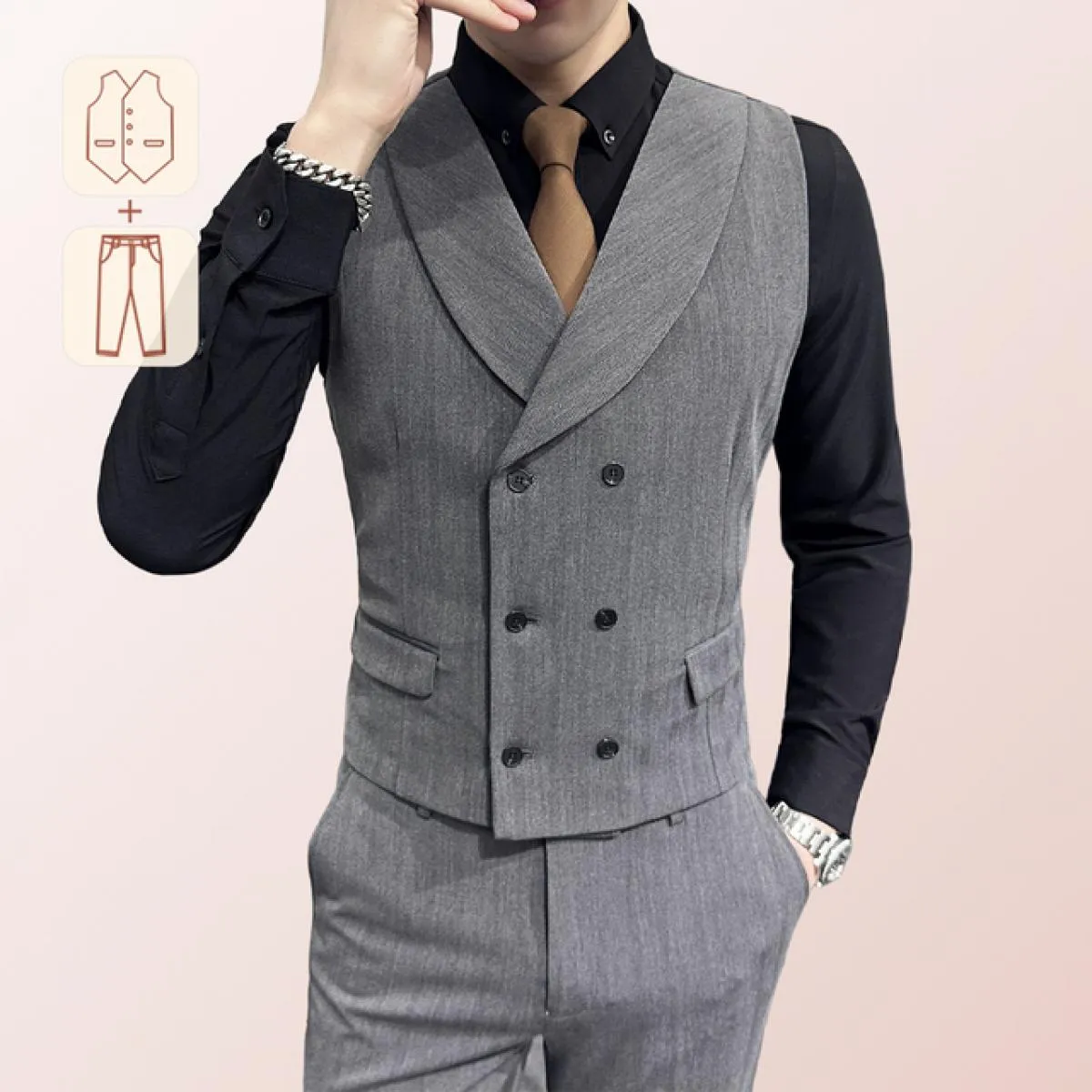 Gilet doppiopetto da uomo con bavero o pantaloni da completo o set da 2 pezzi (pantaloni e gilet) Abbigliamento da testimone del