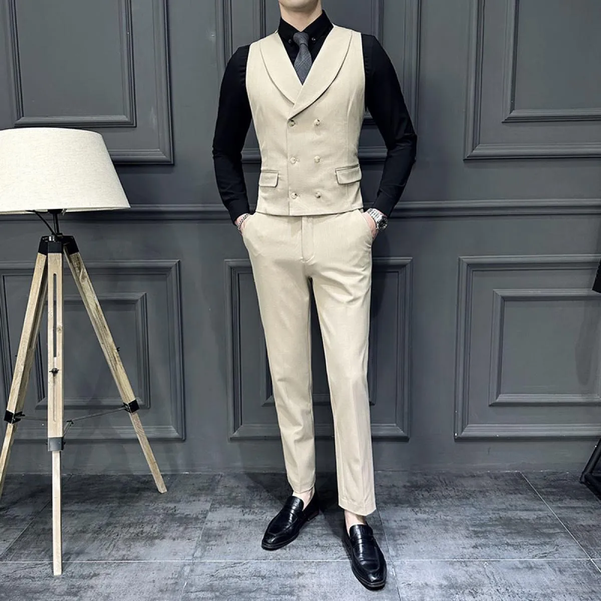 Gilet doppiopetto da uomo con bavero o pantaloni da completo o set da 2 pezzi (pantaloni e gilet) Abbigliamento da testimone del