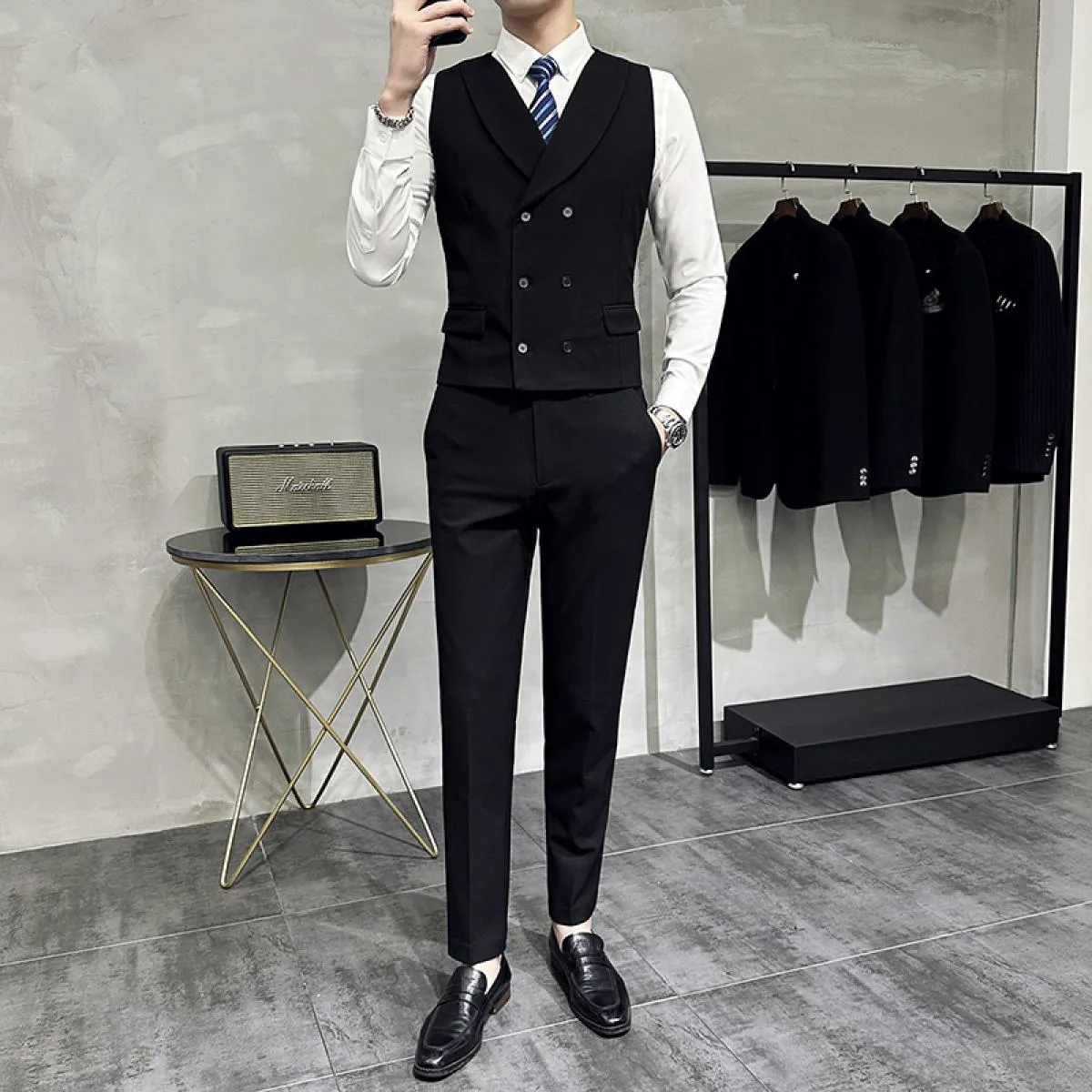 Gilet doppiopetto da uomo con bavero o pantaloni da completo o set da 2 pezzi (pantaloni e gilet) Abbigliamento da testimone del