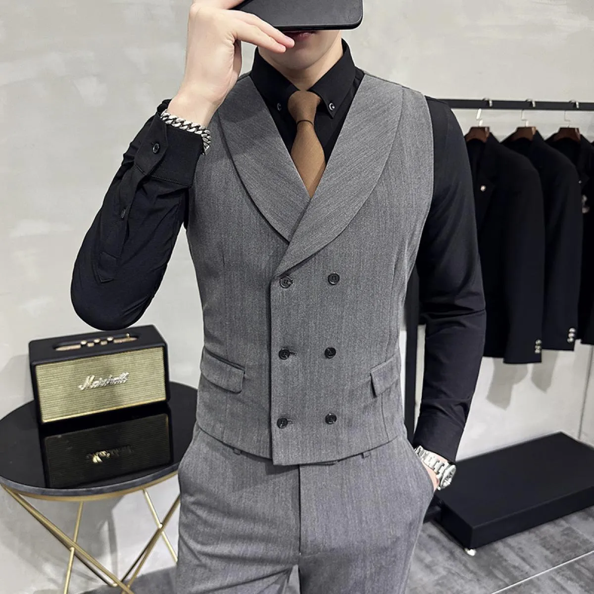 Gilet doppiopetto da uomo con bavero o pantaloni da completo o set da 2 pezzi (pantaloni e gilet) Abbigliamento da testimone del