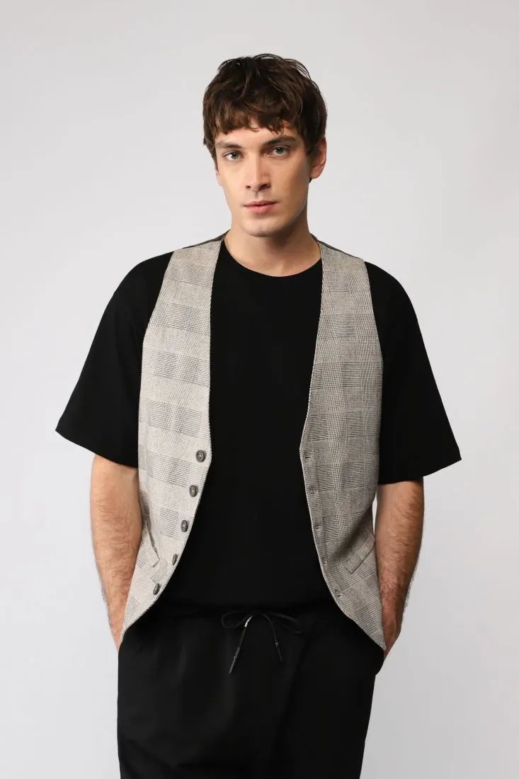 Gilet monopetto a righe con tasche a filetto