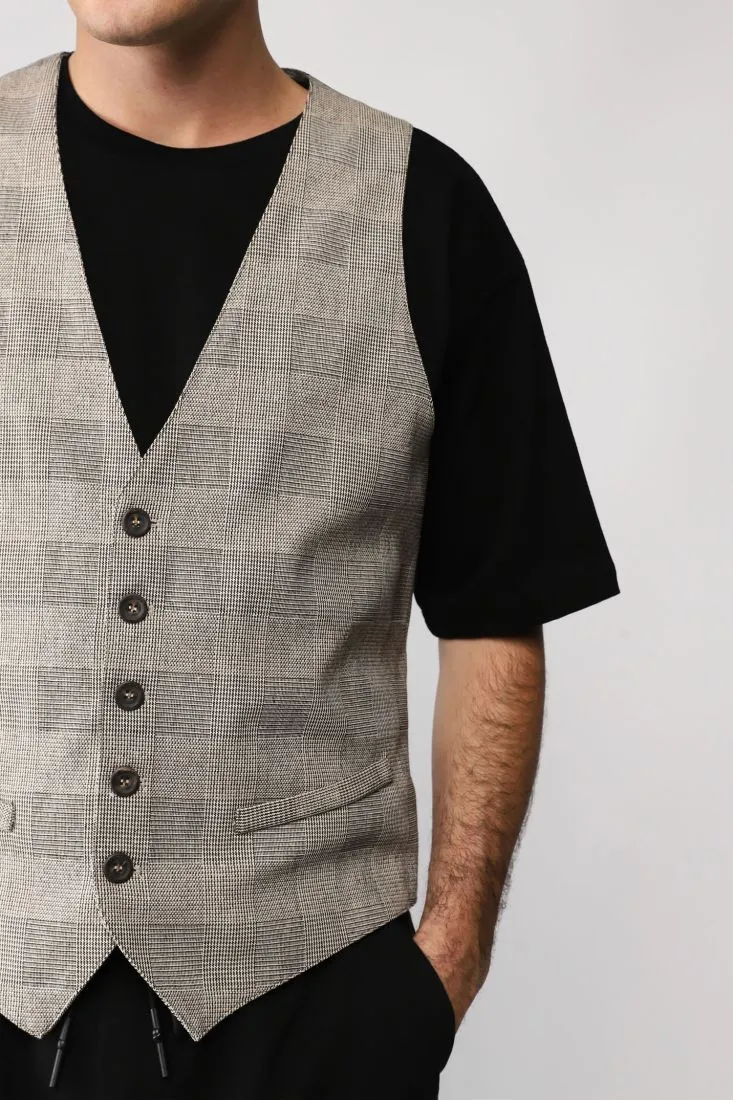 Gilet monopetto a righe con tasche a filetto