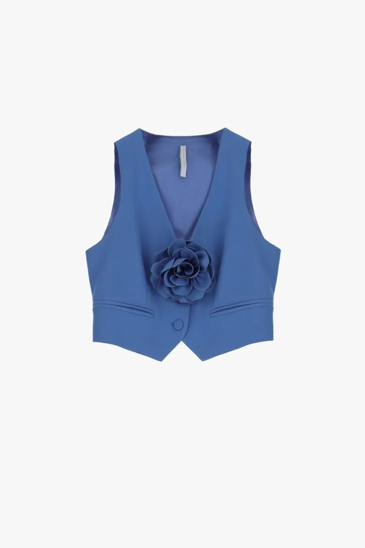 Gilet monopetto con fiore applicato