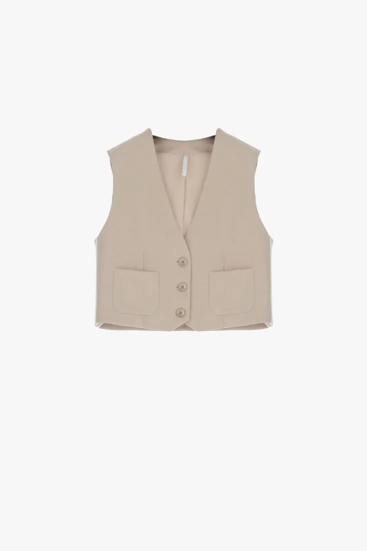 Gilet monopetto con tasche applicate