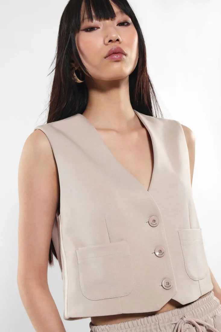 Gilet monopetto con tasche applicate