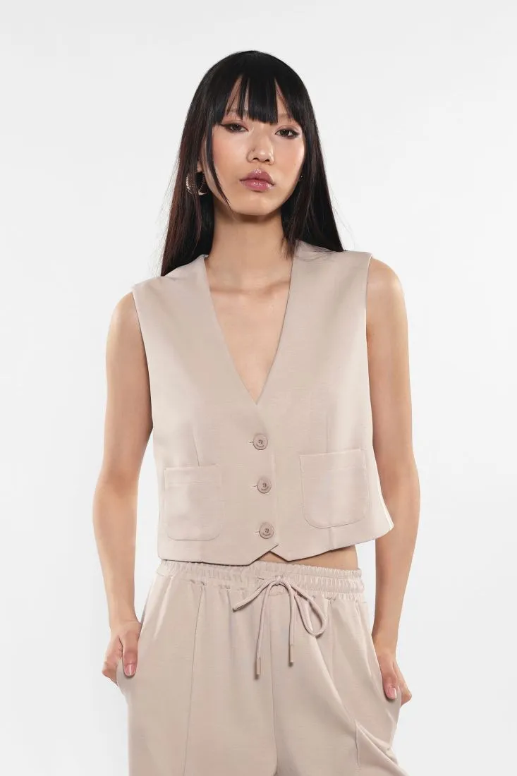 Gilet monopetto con tasche applicate