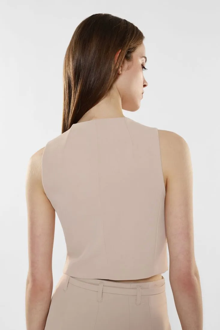 Gilet monopetto cropped con fiore applicato