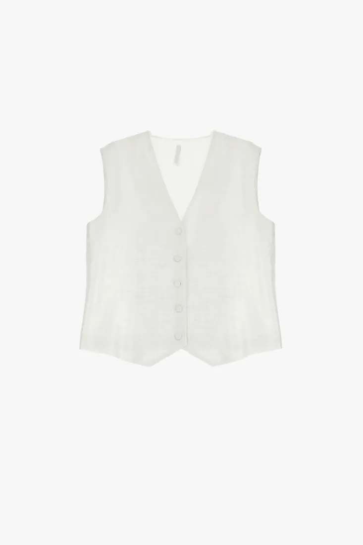 Gilet monopetto effetto seta con bottoni tono su tono
