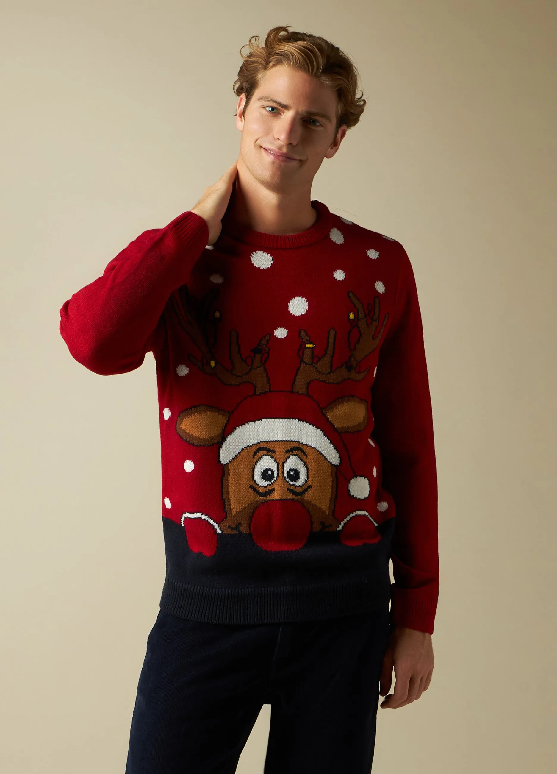 J. HART & BROS  Girocollo tricot con lavorazione jacquard Natale uomo