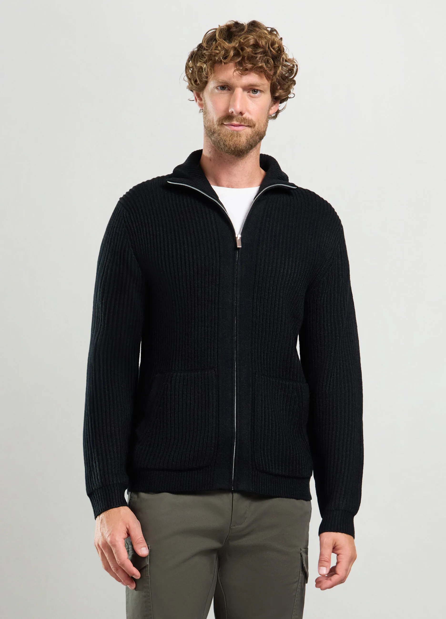 J. HART & BROS  Maglione lupetto ful zip a costa inglese uomo