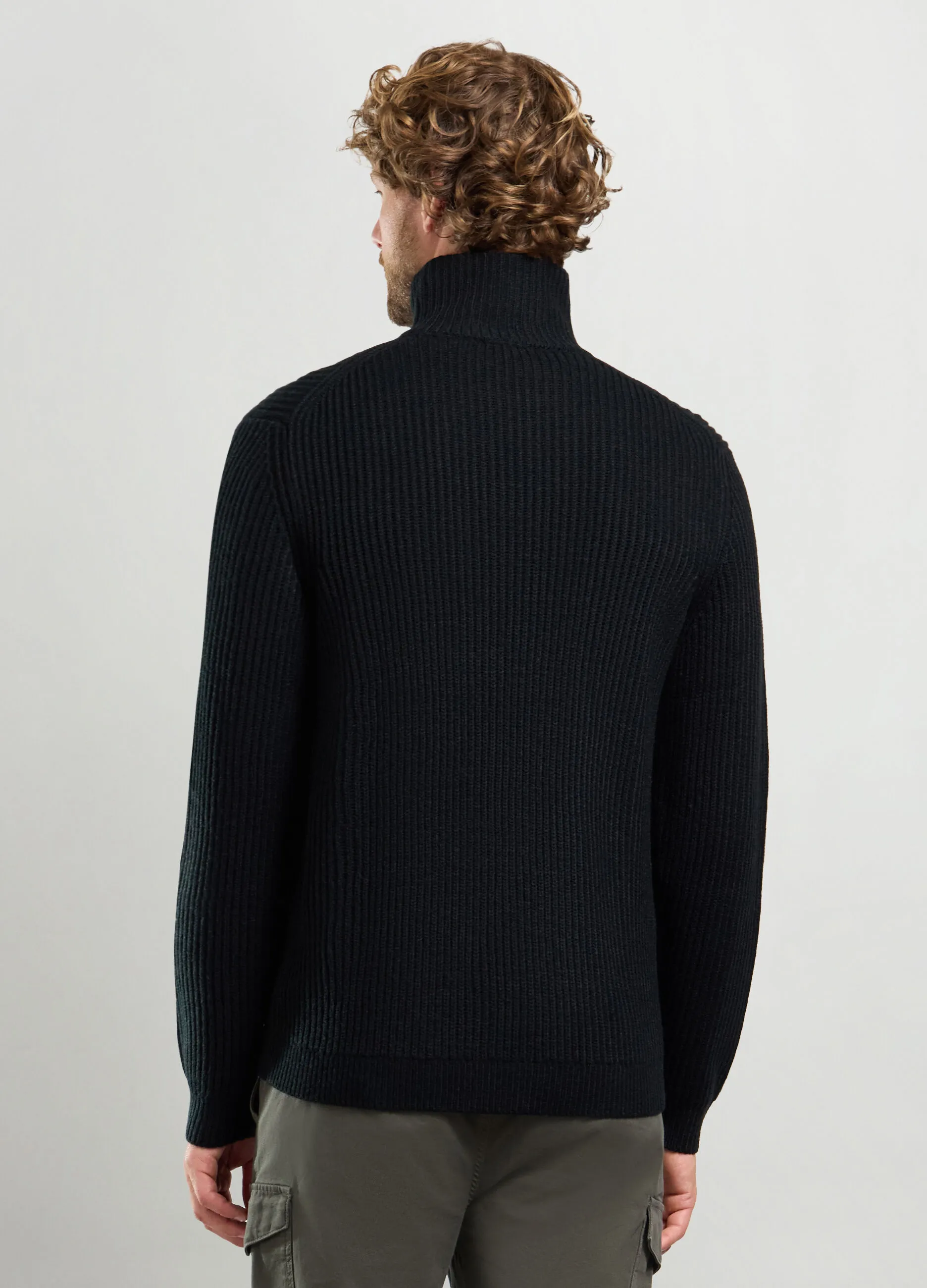 J. HART & BROS  Maglione lupetto ful zip a costa inglese uomo