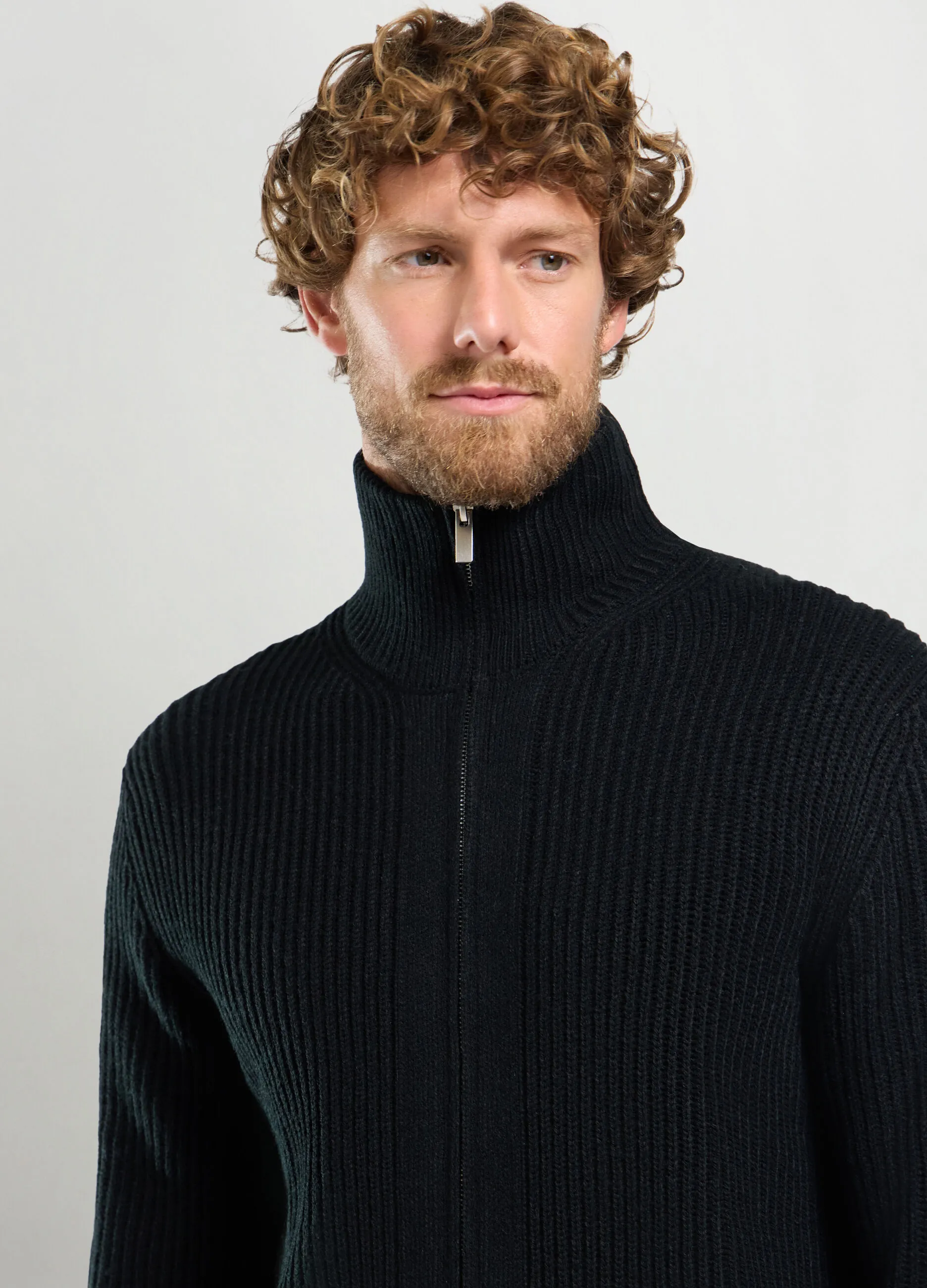 J. HART & BROS  Maglione lupetto ful zip a costa inglese uomo