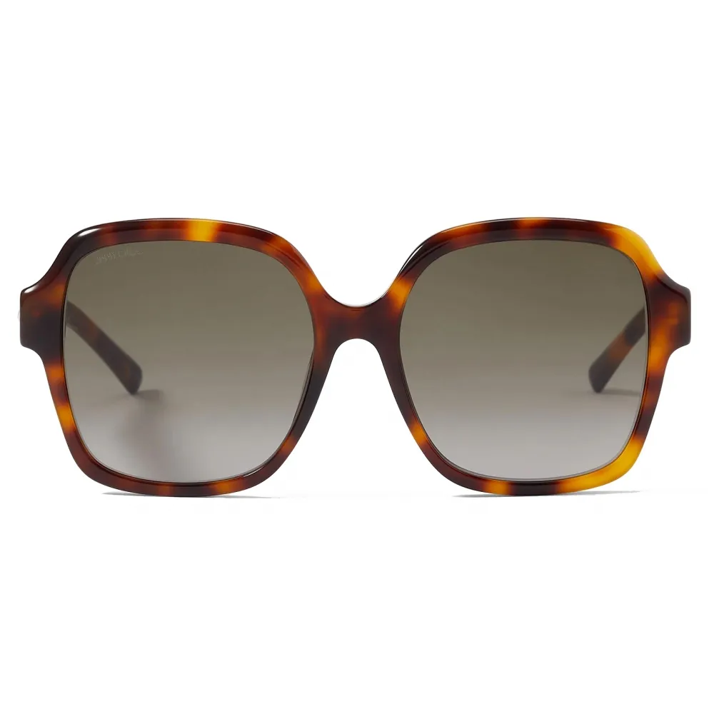 Jimmy Choo - Rella - Occhiali da Sole Quadrati Color Avana Marrone con Logo JC e Borchie - Jimmy Choo Eyewear