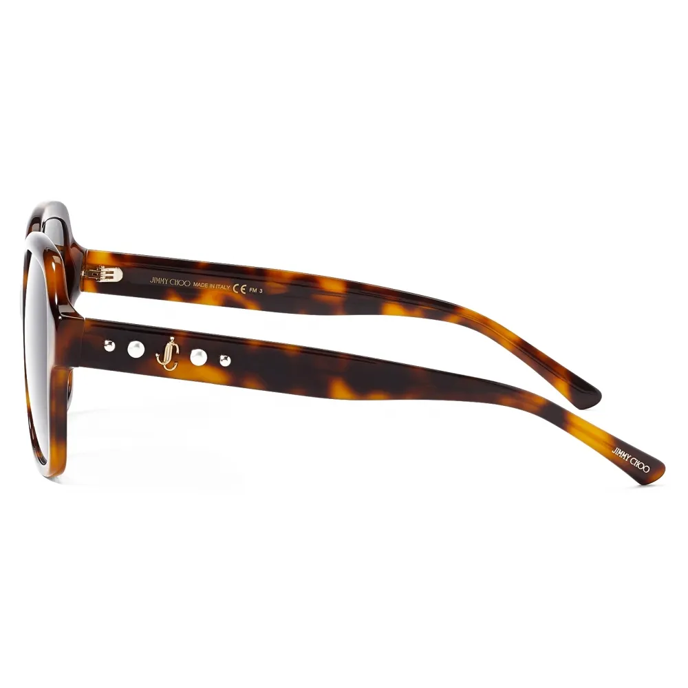 Jimmy Choo - Rella - Occhiali da Sole Quadrati Color Avana Marrone con Logo JC e Borchie - Jimmy Choo Eyewear