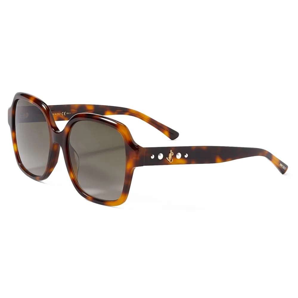 Jimmy Choo - Rella - Occhiali da Sole Quadrati Color Avana Marrone con Logo JC e Borchie - Jimmy Choo Eyewear