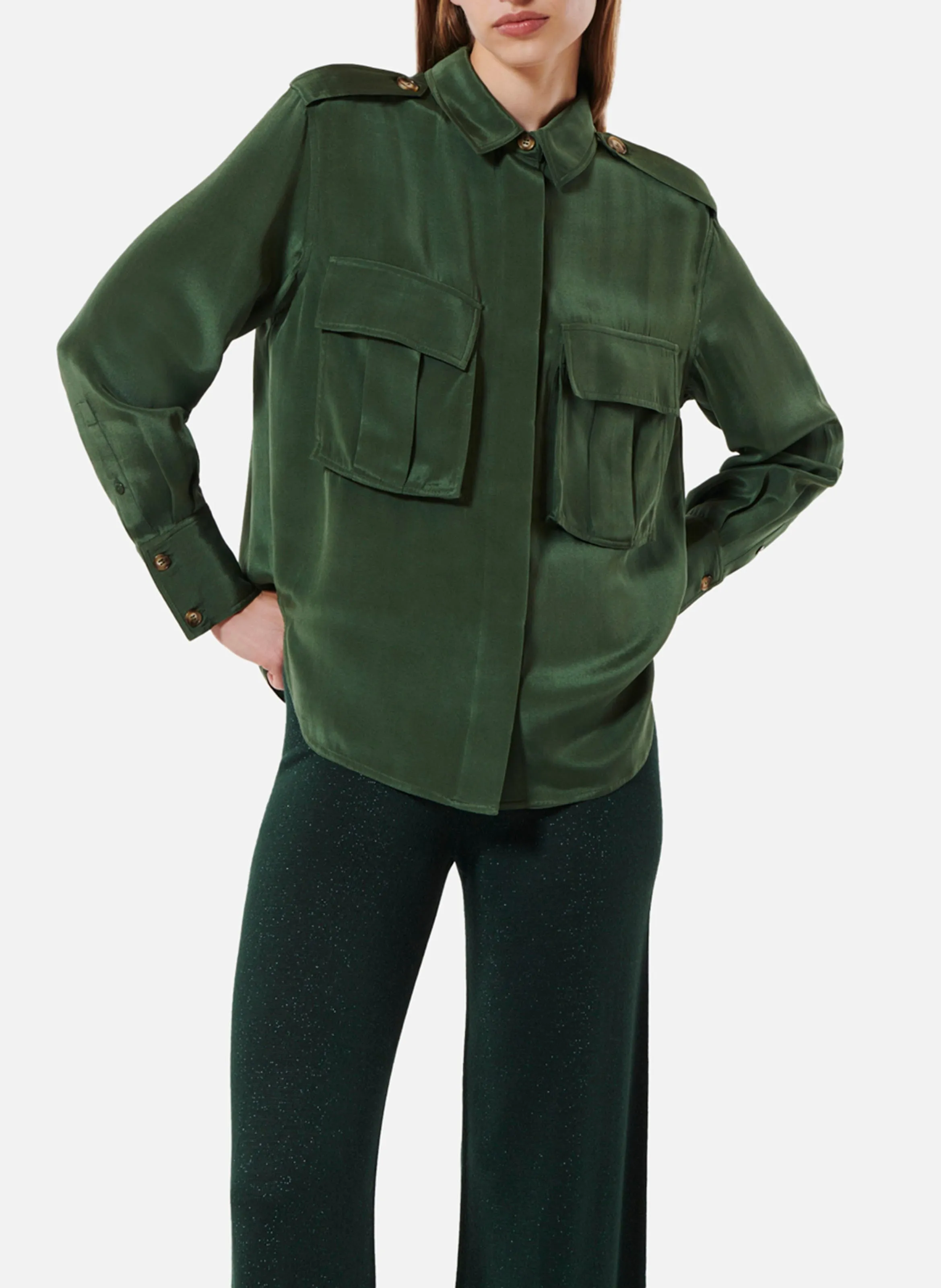  KARMA KOMA   INDIANA - Camicia dritta con colletto classico in misto seta | Verde