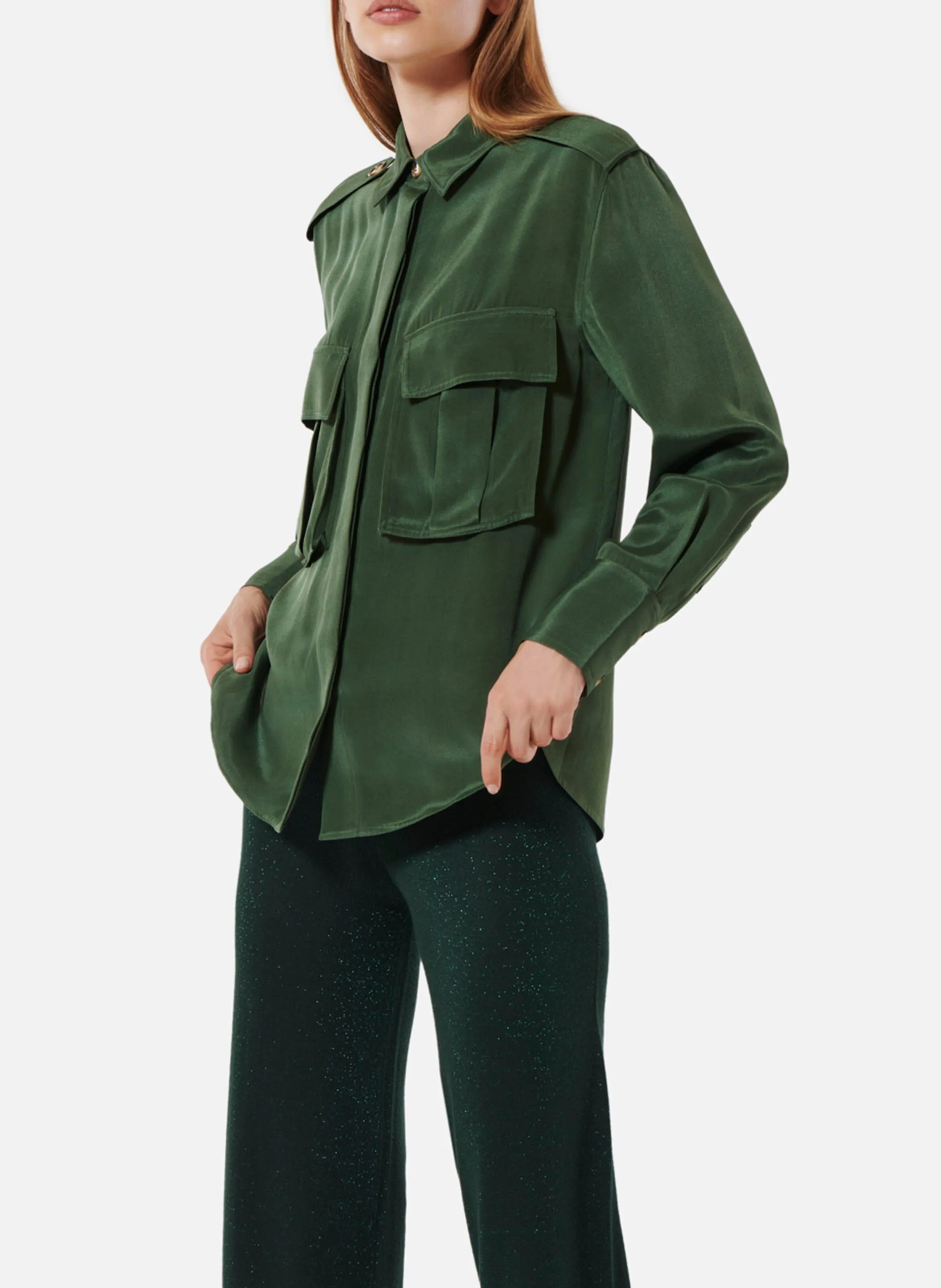  KARMA KOMA   INDIANA - Camicia dritta con colletto classico in misto seta | Verde