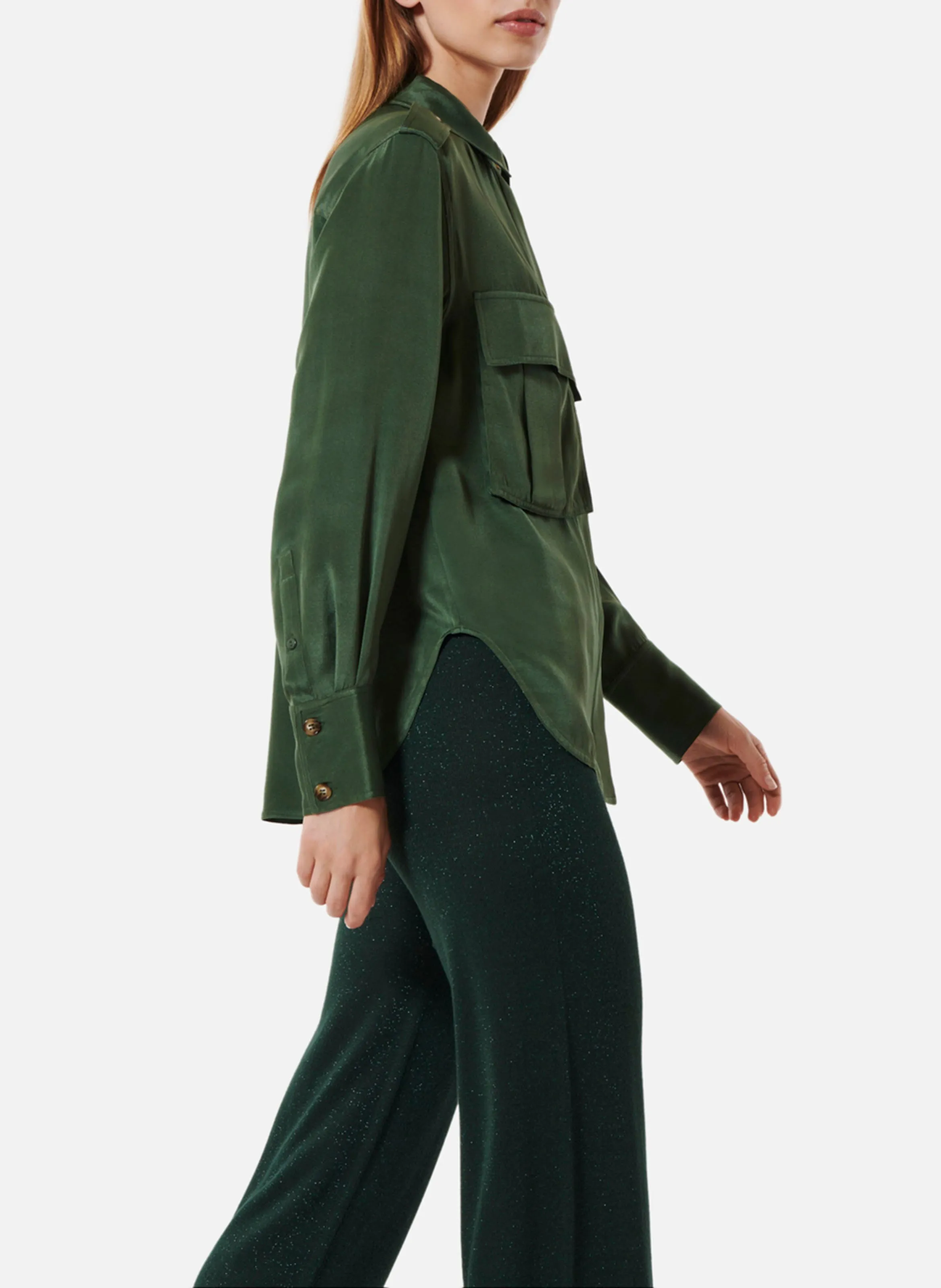  KARMA KOMA   INDIANA - Camicia dritta con colletto classico in misto seta | Verde
