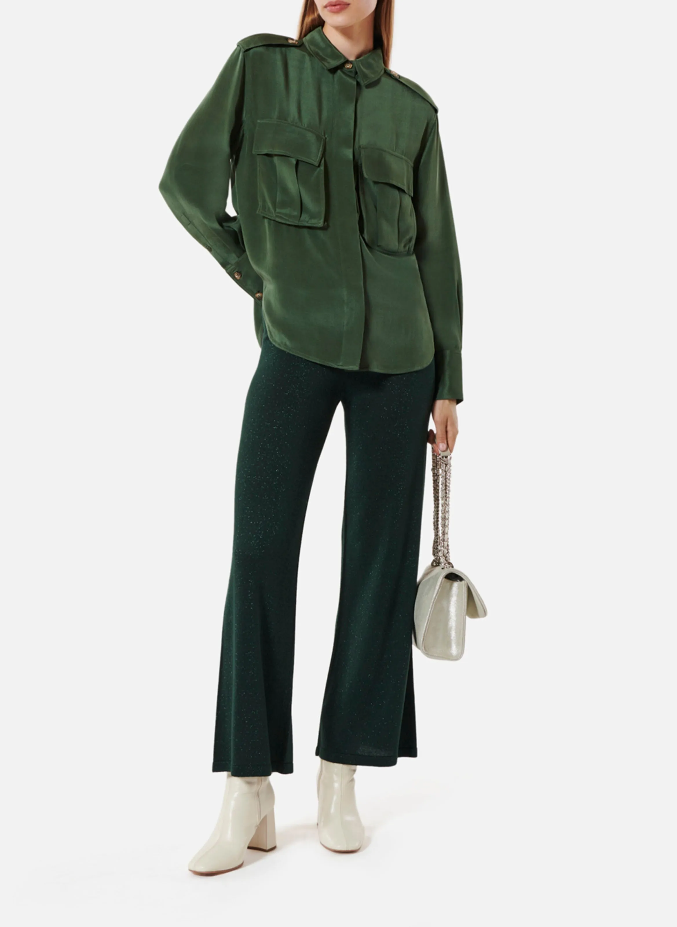  KARMA KOMA   INDIANA - Camicia dritta con colletto classico in misto seta | Verde