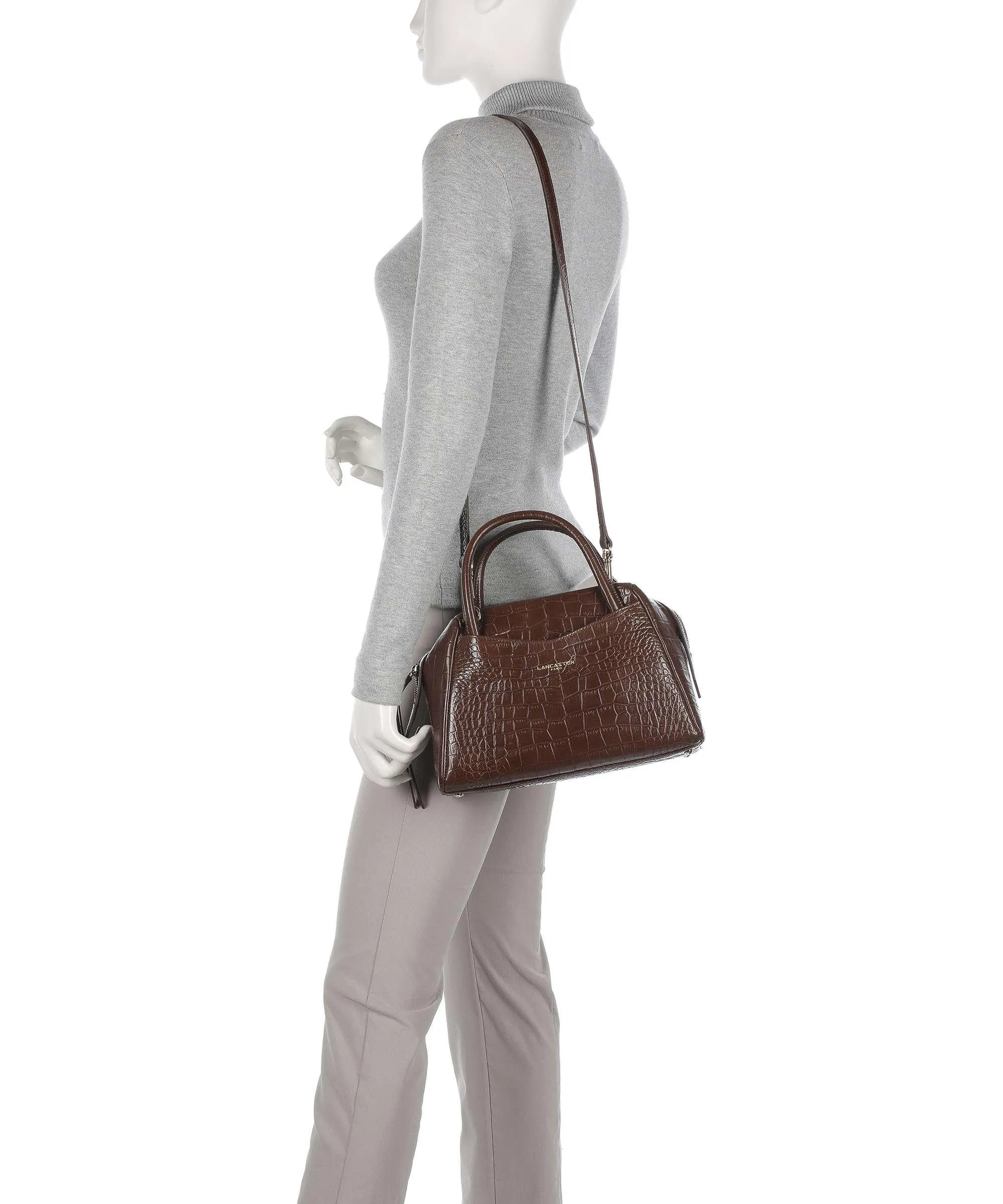  Lancaster Exotic Croco CN Borsa a mano pelle di vacchetta goffrata marrone scuro  