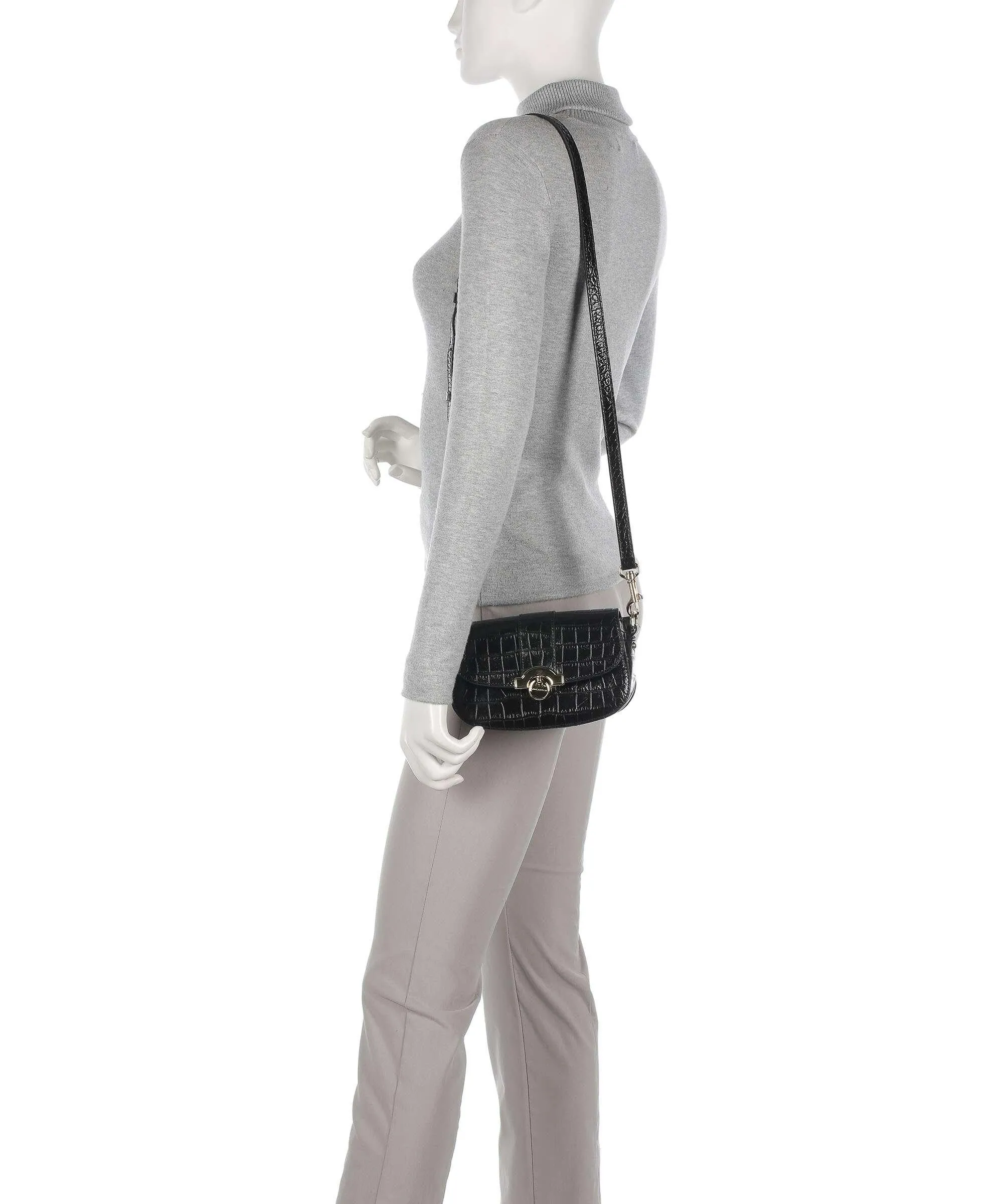  Lancaster Exotic Croco CN Borsa a tracolla pelle di vacchetta goffrata nero  