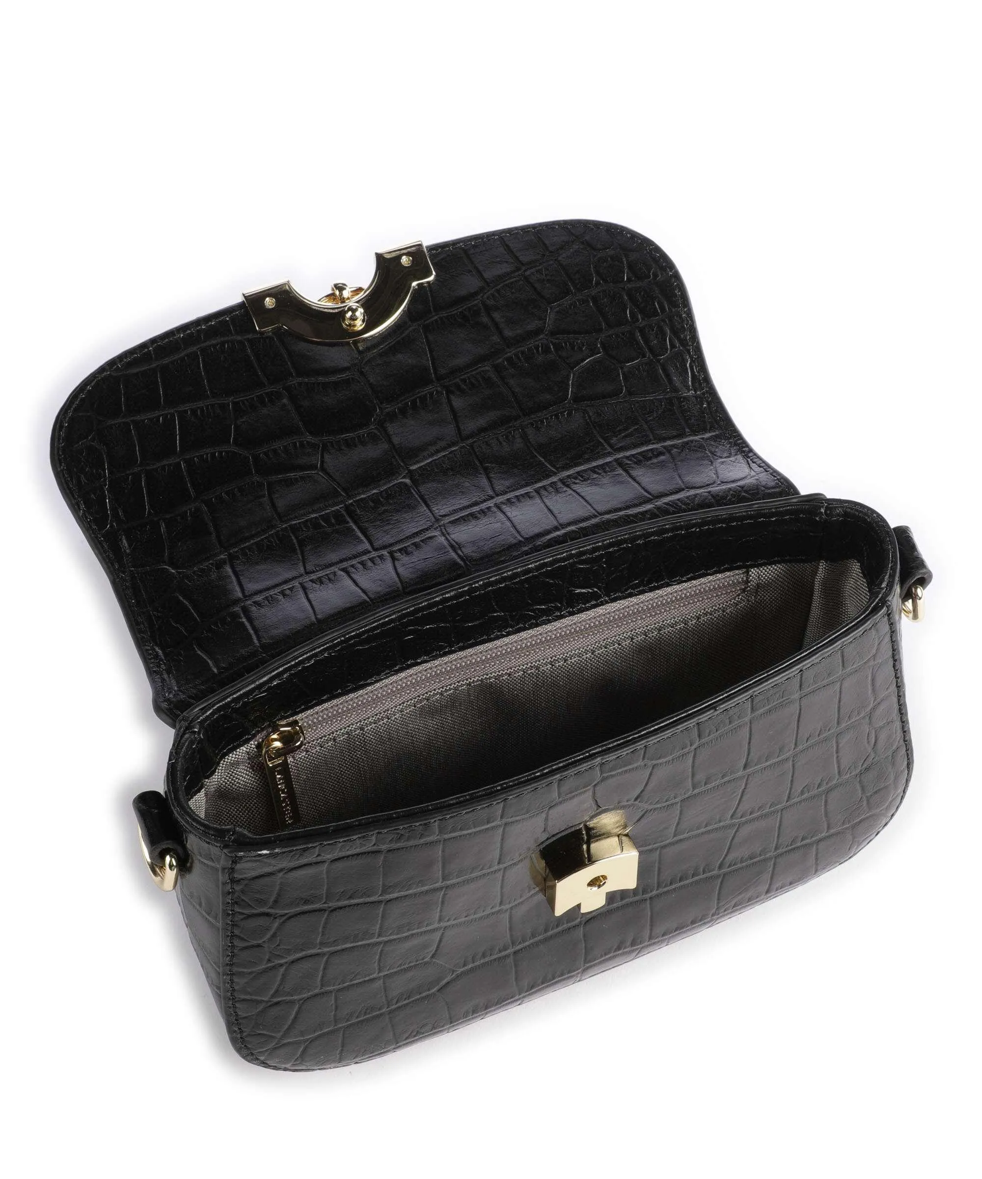  Lancaster Exotic Croco CN Borsa a tracolla pelle di vacchetta goffrata nero  