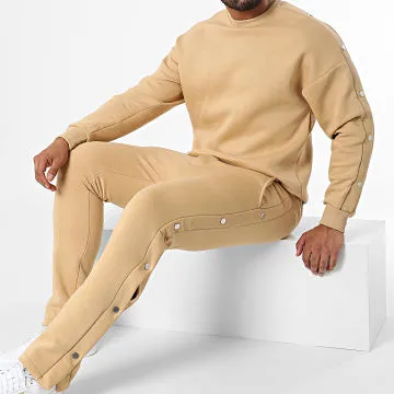LL716 Set Felpa girocollo e pantaloni da jogging beige