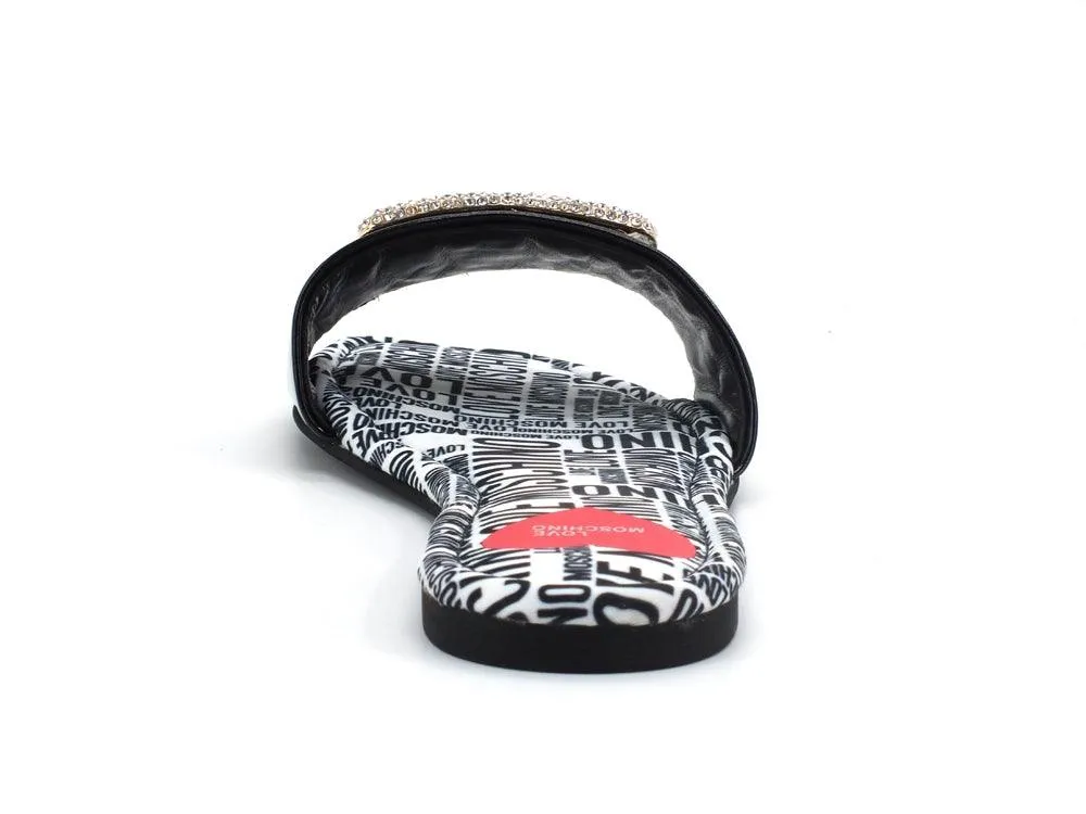 LOVE MOSCHINO Ciabatta Sabot Flat 15 Vernice Strass Logo Nero JA28231C0CJD0000