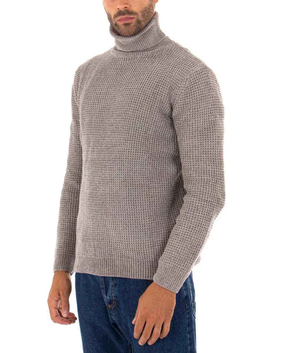 Maglioncino Uomo Collo Alto Tinta Unita Fango Maglia Dolcevita Ciniglia GIOSAL-M2300A