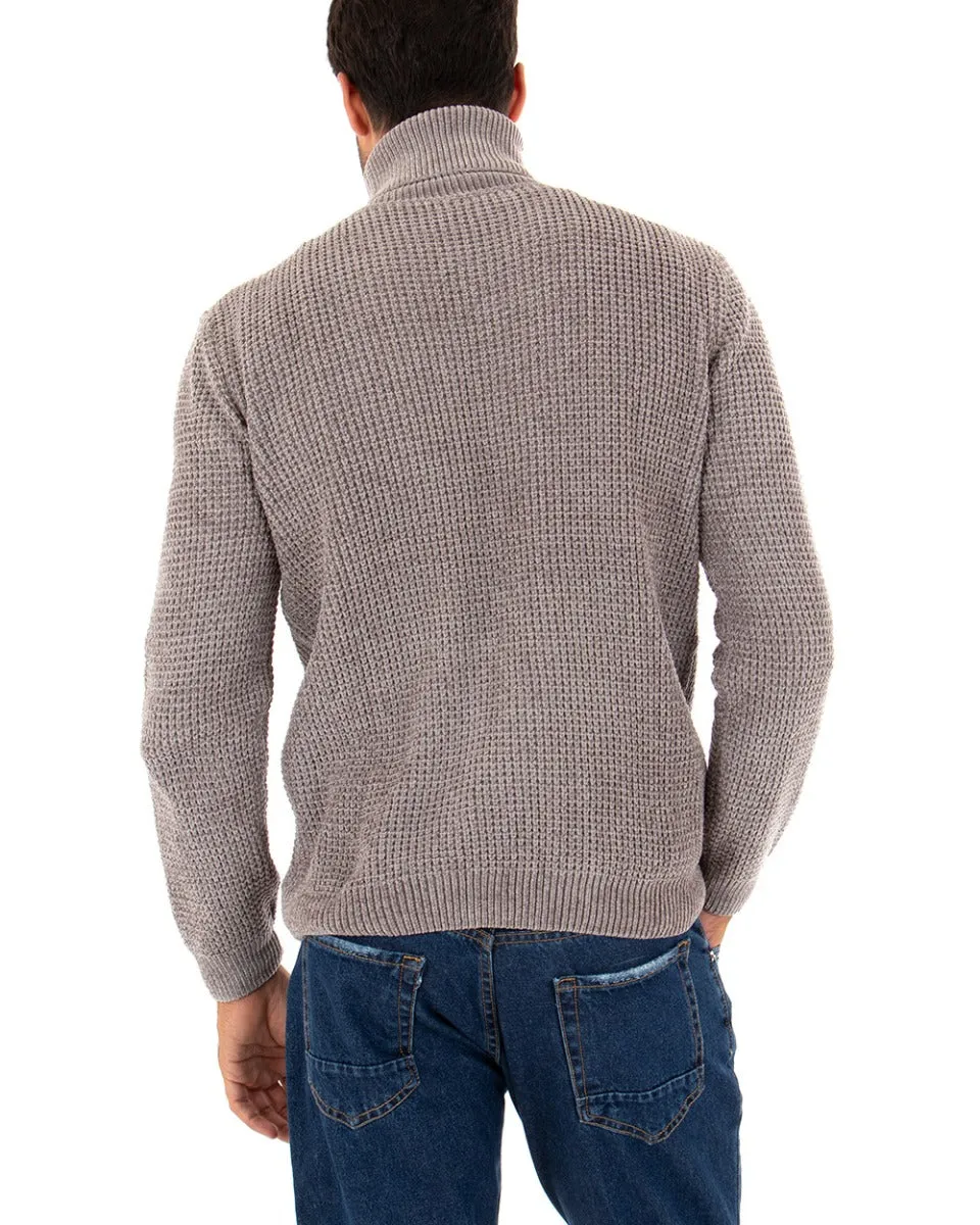 Maglioncino Uomo Collo Alto Tinta Unita Fango Maglia Dolcevita Ciniglia GIOSAL-M2300A