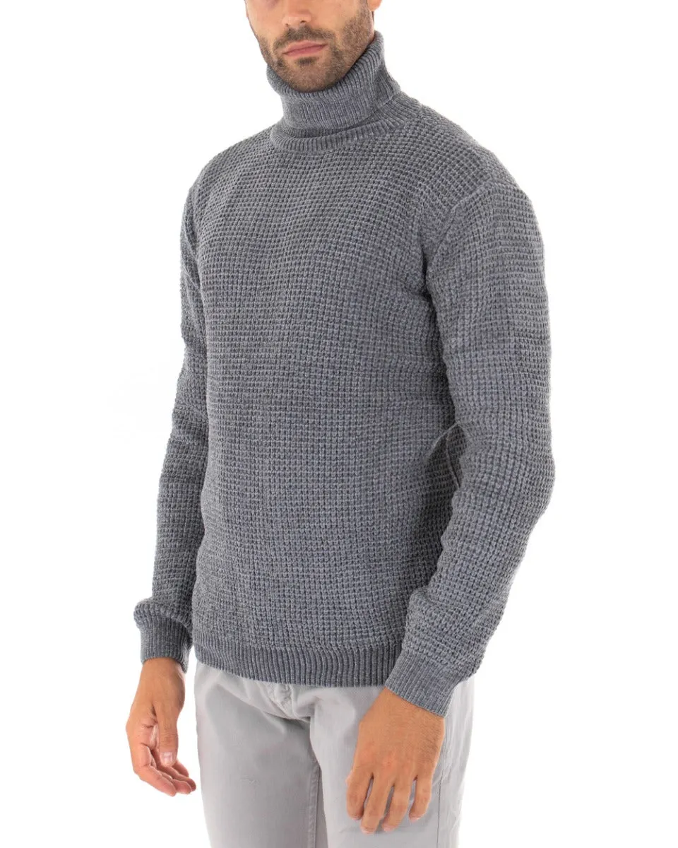 Maglioncino Uomo Collo Alto Tinta Unita Grigio Maglia Dolcevita Ciniglia GIOSAL-M2299A