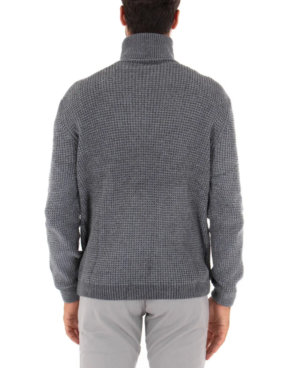 Maglioncino Uomo Collo Alto Tinta Unita Grigio Maglia Dolcevita Ciniglia GIOSAL-M2299A