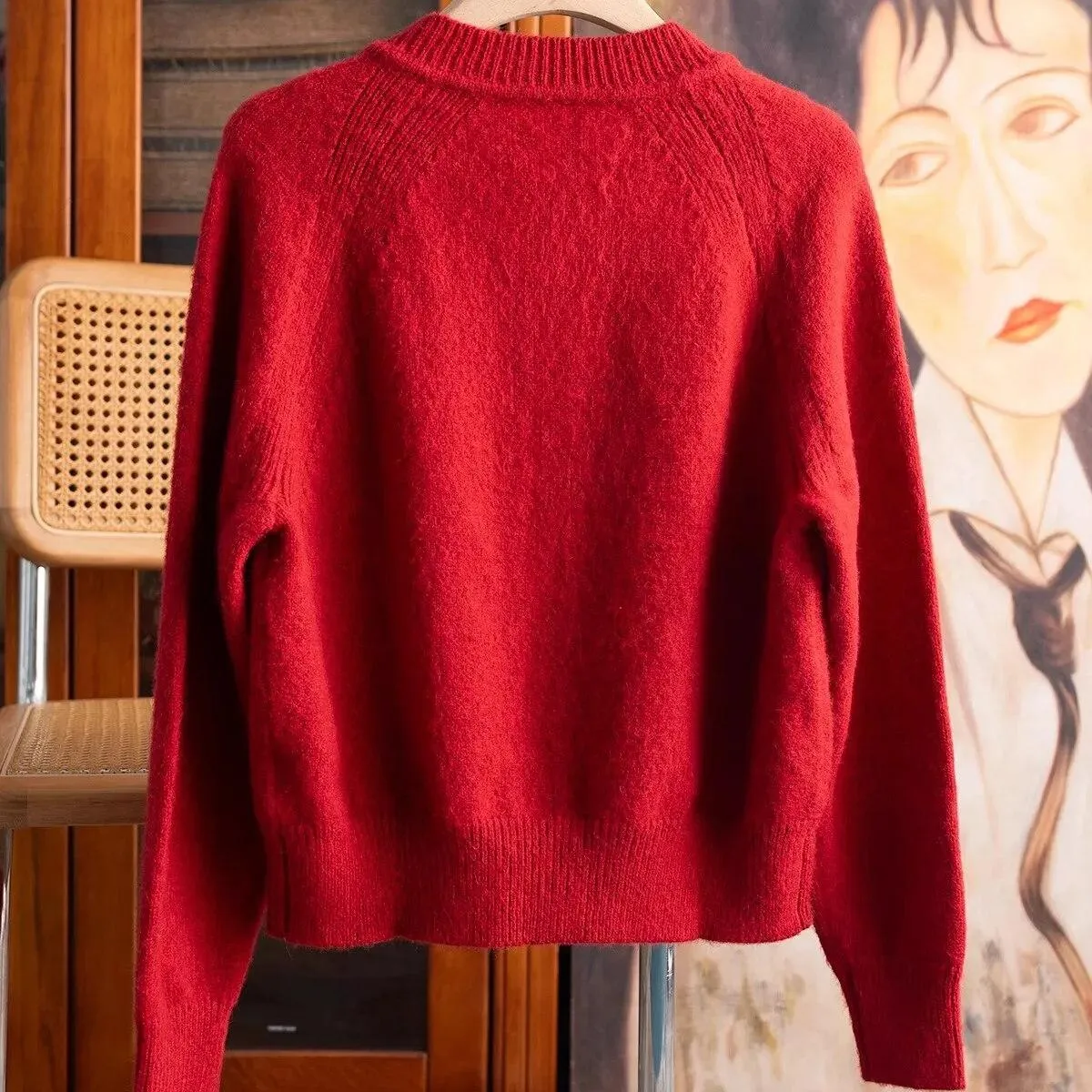Maglione cardigan lavorato a maglia rosso Maglione maglione basic a maniche lunghe autunno nuovo da donna