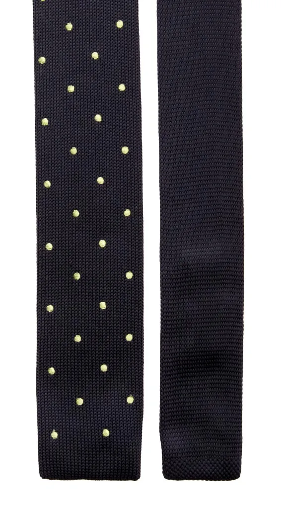 Man Blue Tricot Knitted Silk Tie Green Polka Dots Tri411