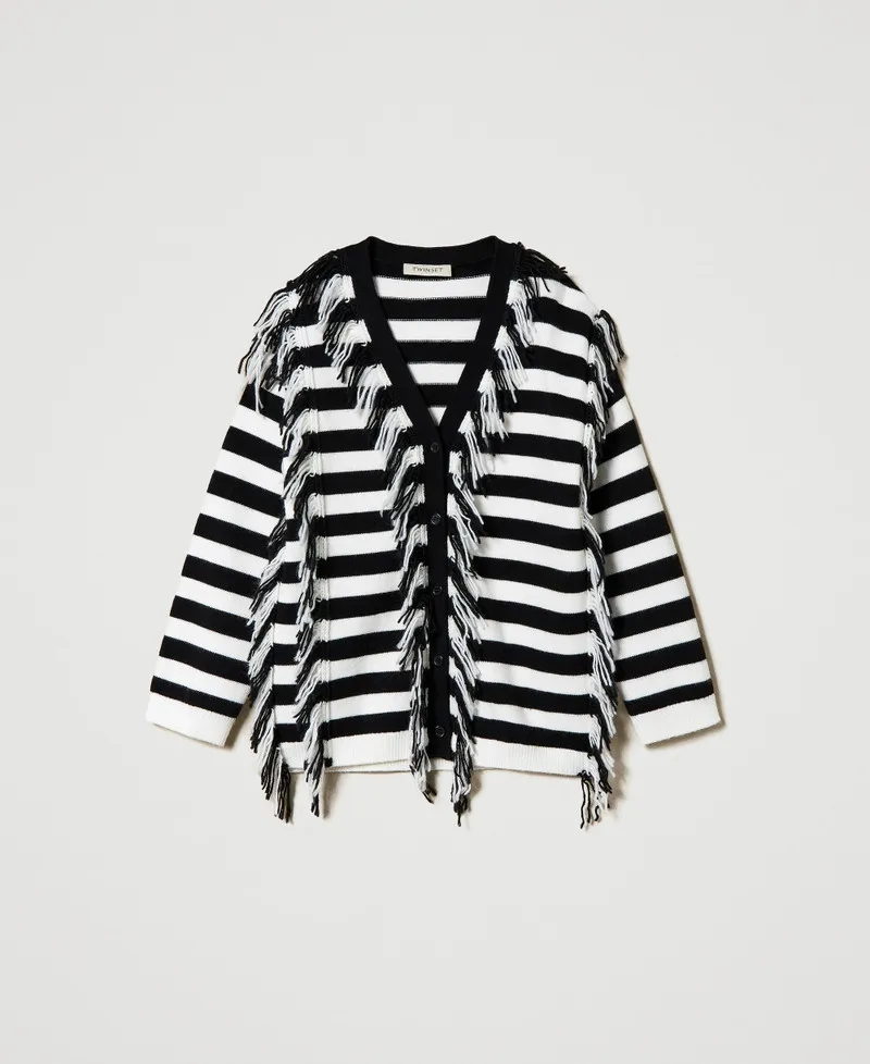 Maxi cardigan in maglia a righe con frange
