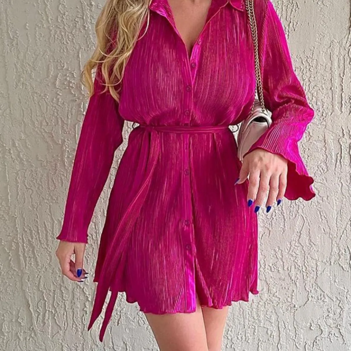 Mini abito stringato con scollo a V stampato per donna Elegante patchwork piega sottile Abito casual fasciatura contrasto