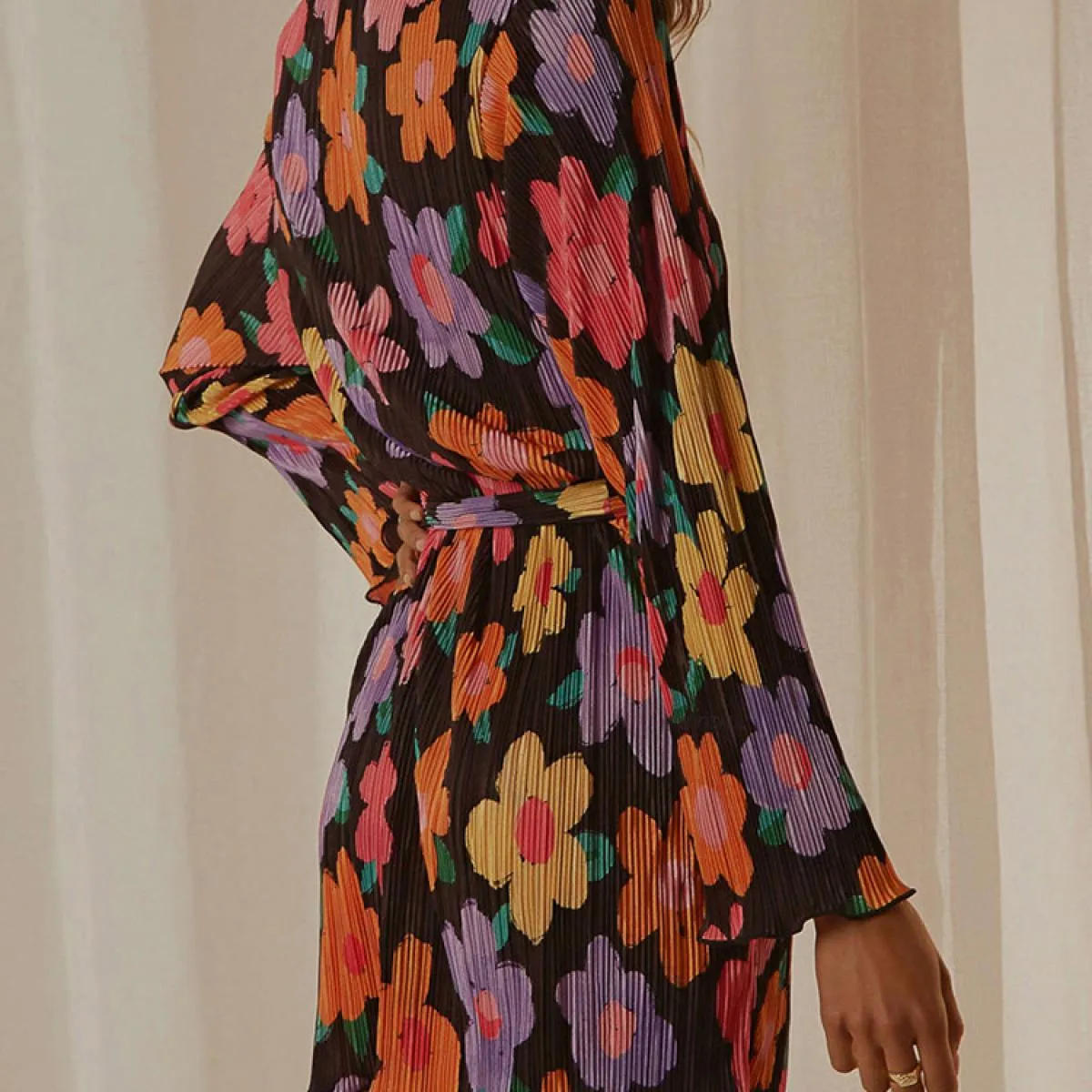 Mini abito stringato con scollo a V stampato per donna Elegante patchwork piega sottile Abito casual fasciatura contrasto