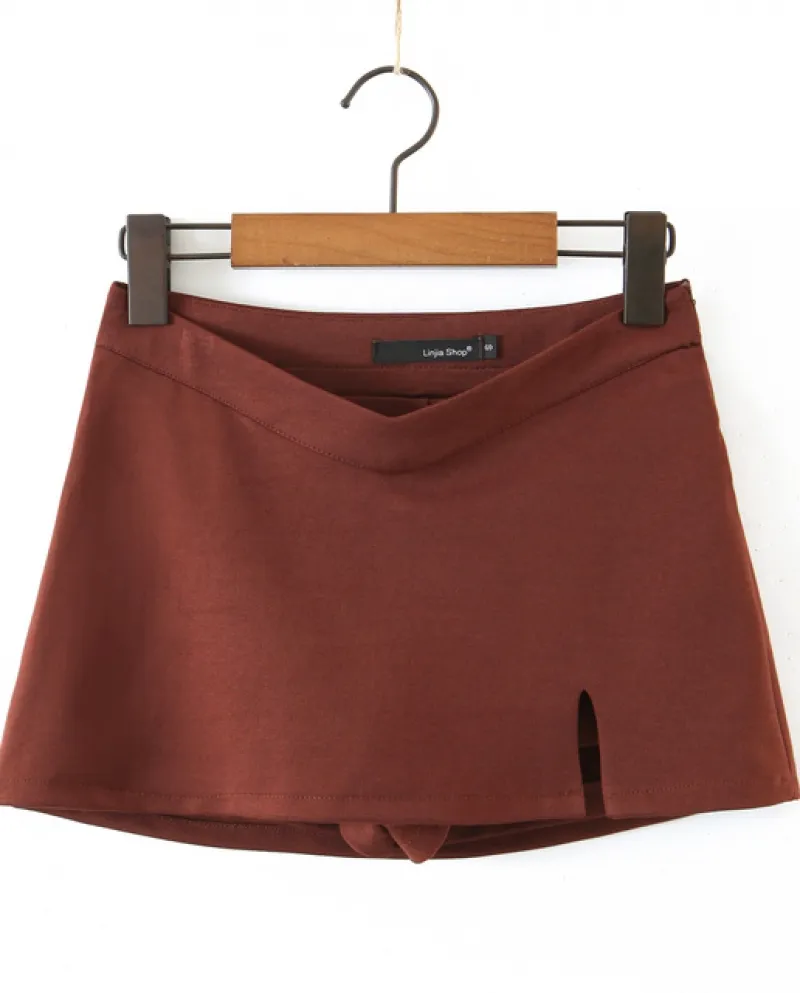Minigonna estiva High Street Split con fodera corta A Line Package Fianchi Mini Short Skater Party Femme Black Brownski